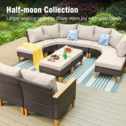 Captiva Designs 10pc Outdoor Wicker Rattan Patio Half-Moon Curved Sectional Sofa Set With Cushioned Ottoman -Furniture GUEST 2c64c253 1376 4fd1 ba28 cb87ac50bd1f 2