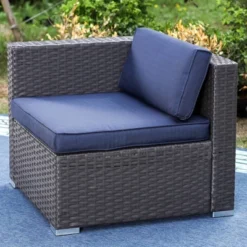 9pc All-Weather Patio Wicker Conversation Set With Cushions - Navy - Captiva Designs -Furniture GUEST 2c8fd2e6 2a9a 44a7 96f3 11483488fb77