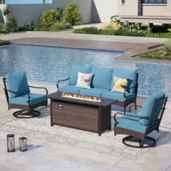 Captiva Designs 4pc Extra Large Metal And Rattan Outdoor Patio Fire Pit Set With Swivel Armchairs -Furniture GUEST 2c95966f 0d7b 414e 8b64 54876bf099f0