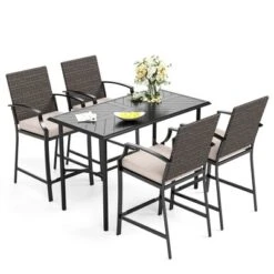 Captiva Designs 5pc Rectangle Steel Bar Table With C-shaped Cross Bracket & High Bar Stools -Furniture GUEST 2d41b3d1 1792 4237 9247 ded981c87b37