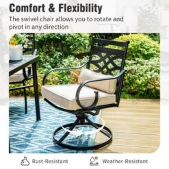 Captiva Designs 7pc Patio Dining Black Rectangular Table With Umbrella Hole & Metal Chairs With Seat Cushions And Waist Pillows -Furniture GUEST 2ec3a466 2b2b 477d 87af 8d7c062838a0