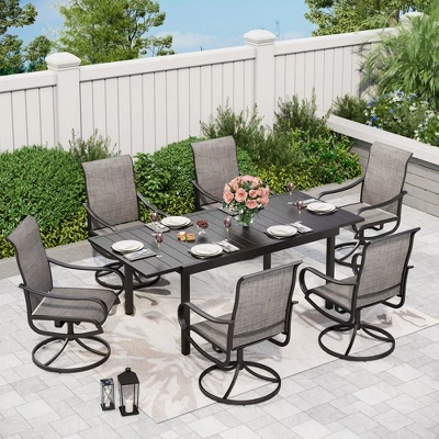 Captiva Designs 7pc Outdoor Patio Rectangle Steel Dining Table & Sling Swivel Chairs 17 Captiva Designs 7pc Outdoor Patio Rectangle Steel Dining Table & Sling Swivel Chairs - Image 15