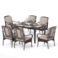 Captiva Designs 7pc Patio Dining Set With Rectangle Steel Table & Rattan Metal Arm Chairs -Furniture GUEST 2f9d9a6a 1132 4641 b063 efc37b312fe2