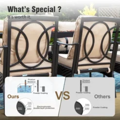 Captiva Designs 7pc Patio Dining Set With Slat-top Rectangle Table & Rattan Metal Fixed Chairs & Swivel Arm Chairs -Furniture GUEST 3076c70e 55fa 4057 8ef4 9abd797f5b45