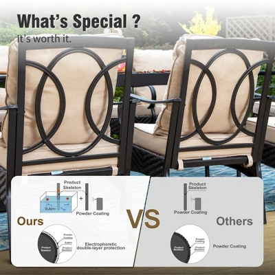 Captiva Designs 9pc Patio Dining Extendable Steel Rectangle Table & Rattan Metal Fixed Chairs & Swivel Arm Chairs 10 Captiva Designs 9pc Patio Dining Extendable Steel Rectangle Table & Rattan Metal Fixed Chairs & Swivel Arm Chairs - Image 8