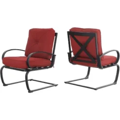 7pc Patio Dining Set With Rectangular Table With Umbrella Hole & Spring Motion Chairs - Burgundy - Captiva Designs -Furniture GUEST 30a0117d 010d 4a4b 93b7 184aee3d01ae