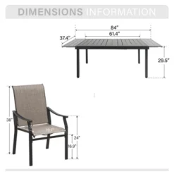 Captiva Designs 9pc Patio Dining Black Steel Rectangle Table & Brown Textilene Fixed Chairs -Furniture GUEST 30be6df0 c88f 4671 8f04 2d959e72230f