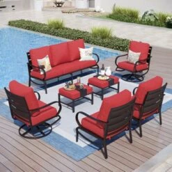 Captiva Designs 7pc Metal Patio Furniture Conversation Set With Swivel Chairs For Garden Porch Backyard -Furniture GUEST 30d9e03f 1a47 433d ac44 dd92609dca86