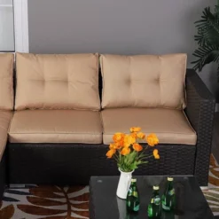 7pc Steel & Wicker Outdoor Set With Cushions & Fire Pit Table - Captiva Designs -Furniture GUEST 312608f0 74f2 4871 be4d 89e4183959c8