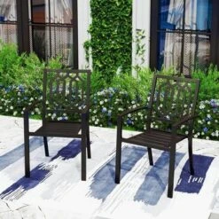 5pc Patio Dining Set With Round Table & Steel Arm Chairs With Hexagon-Shaped Back - Captiva Designs -Furniture GUEST 315e3bb0 ad0b 4613 89c5 b2e80338eb0f