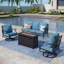 Captiva Designs 4PCS Patio Outdoor Conversation Fire Pit Set With Swivel Armchairs For Garden, Poolside, Backyard -Furniture GUEST 318eb3ce fc33 4581 bb13 95abd26567c1