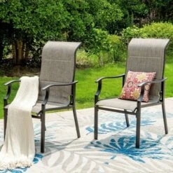 7pc Patio Dining Set With Wood Grain Tabletop & Metal Padded Arm Chairs - Captiva Designs -Furniture GUEST 31a042f3 447b 492e 8421 1c6f222d19cd