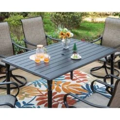 7pc Outdoor Dining Set With Steel Rectangle Table With Umbrella Hole & Swivel Chairs - Captiva Designs -Furniture GUEST 3275096d c2e5 4e55 b530 c4c5d8709452