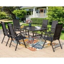 Captiva Designs 7pc Patio Dining Set With Slat-top Rectangle Table & Sling Foldable Chair -Furniture GUEST 329590f7 d95e 40d8 8eac 5fbb7885e5c1