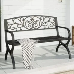 Captiva Designs Two Seat Cast Steel Garden Bench -Furniture GUEST 32c49380 1f1c 4263 b1c8 f389c64e8f90