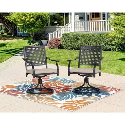7pc Outdoor Dining Set With Swivel Chairs & Metal Table With Umbrella Hole - Captiva Designs 7 7pc Outdoor Dining Set With Swivel Chairs & Metal Table With Umbrella Hole - Captiva Designs - Image 5