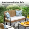Captiva Designs Outdoor Patio 4 Pieces Wicker Porch Furniture Small Rattan Couch Set With Wood Table For Backyard -Furniture GUEST 32ff4aca c804 4e61 881c 72929f3e69a7