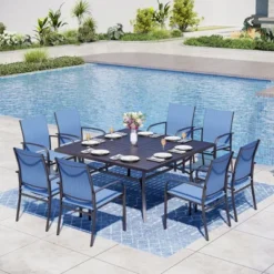 Captiva Designs 1pc Patio Spacious Slat-top Square Metal Dining Table With Umbrella Hole For 8 -Furniture GUEST 33b2190a bc88 4f0e a50c b7de8855f414