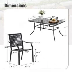 Captiva Designs 8pc Patio Geometric Pattern Rectangle Dining Table & Rattan Swivel Chairs & Beige Umbrella -Furniture GUEST 347a3e9f ce65 4dee b587 27b3c6b20eb1
