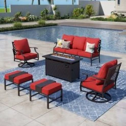 Captiva Designs 6pc Metal Patio Outdoor Conversation Fire Pit Set With Swivel Armchairs And Ottomans -Furniture GUEST 3484c1c1 3a1b 41a3 aed3 811045e55c29