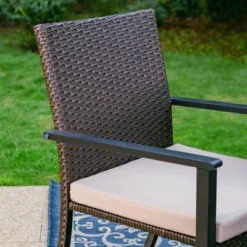 7pc Outdoor Dining Set With Rectangular Steel Table With 1.9" Umbrella Hole & Rattan Wicker Chairs With Cushions - Beige - Captiva Designs -Furniture GUEST 34b651e0 91e4 422c a777 7d6e862069ce