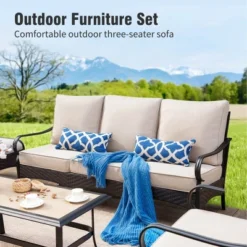 Captiva Designs 6pc Extra Large Metal And Rattan Outdoor Patio Fire Pit Set With Swivel Armchairs And Ottomans -Furniture GUEST 34fd767c 6dcb 42af afb4 01f331f097eb 3