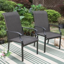 5pc Patio Dining Set With Rattan Arm Chairs & Square Faux Wood & Steel Tabletop - Captiva Designs -Furniture GUEST 355bd09f 6860 4f0b 9813 af90d45915eb 1