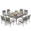 Captiva Designs 9pc Spacious Slat-top Square Metal Table With Umbrella Hole & Fixed Metal Chairs With Cushions -Furniture GUEST 356ff109 f994 4617 b625 13be448f7e66