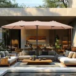 Captiva Designs 9'x15' Rectangular Outdoor Market Umbrella With Crank Handle -Furniture GUEST 35de4537 6de2 49a2 a475 af4b5a6417db