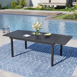 Captiva Designs 1pc Outdoor Patio Dining Spacious Rectangle Black Metal Table With Steel Frame -Furniture GUEST 3670f39a c4db 47ed bac5 1e818c05ce8d