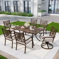 Captiva Designs 7PC Cast Aluminum Patio Dining Set With Rectangle Table & Flower Back Chairs -Furniture GUEST 368cd2cd b0d5 4aed b8a6 dbbdd685357b
