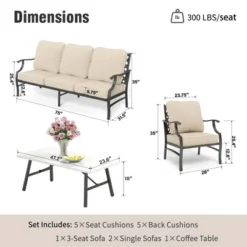 Captiva Designs 4pc Extra Large Metal Patio Outdoor Conversation Set With Armchairs For Garden, Poolside, Backyard