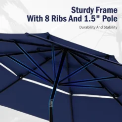 Captiva Designs 6pc Patio Slat-top Square Steel Dining Table & Rattan Chairs & Navy Blue Umbrella -Furniture GUEST 36be24e9 bcf7 49b3 b1ae b5b5d5ab9eca 3