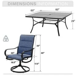 Captiva Designs 9pc Spacious Slat-top Square Metal Table With Umbrella Hole & Padded Textilene Swivel Chairs -Furniture GUEST 38219ceb 64ed 436a a4ef 03ec61a66c59