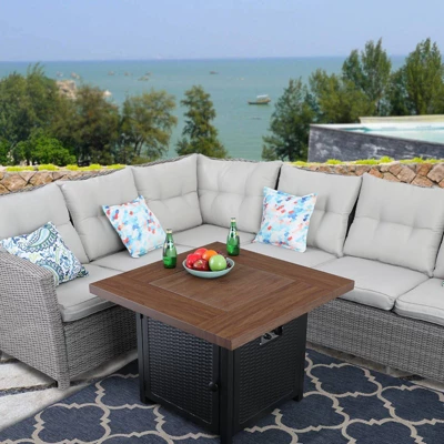 34" Square Outdoor Propane Fire Pit Table With Lid & Fire Glass - Captiva Designs 10 34" Square Outdoor Propane Fire Pit Table With Lid & Fire Glass - Captiva Designs - Image 8