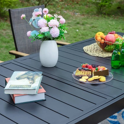 7pc Patio Set With Expandable Table & Lightweight Aluminum Frame Stackable Sling Chairs - Captiva Designs 5 7pc Patio Set With Expandable Table & Lightweight Aluminum Frame Stackable Sling Chairs - Captiva Designs - Image 3