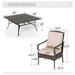 Captiva Designs 9pc Spacious Slat-top Square Metal Table & Rattan Metal Chairs With Thick Cushions -Furniture GUEST 39c25f32 de22 40c2 ac58 037a7eeccb5b