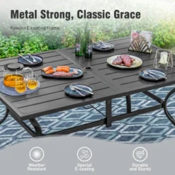 Captiva Designs 8Pc Outdoor Steel Rectangle Dining Table & Cushioned Metal Chairs & Market Umbrella -Furniture GUEST 39c9cde4 480a 45b6 8832 aec7b65740d8 4