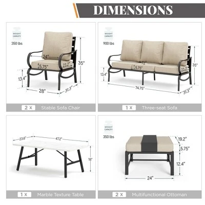 Captiva Designs 6pc Metal Patio Furniture Conversation Set With Armchairs And Ottomans For Garden Porch Backyard 3 Captiva Designs 6pc Metal Patio Furniture Conversation Set With Armchairs And Ottomans For Garden Porch Backyard