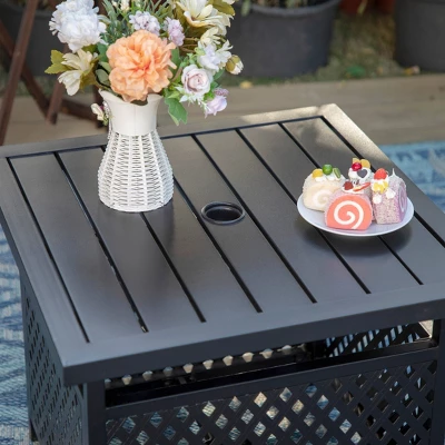 Outdoor Square Table With 1.57" Umbrella Hole - Black - Captiva Designs 4 Outdoor Square Table With 1.57" Umbrella Hole - Black - Captiva Designs - Image 2