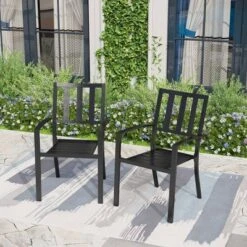 7pc Outdoor Rectangular Table & 6 Chairs With Striped Design - Black - Captiva Designs: Patio Dining Set, Weather-Resistant -Furniture GUEST 3be930b3 1562 4ad3 9420 d63359ec9386