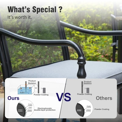 Captiva Designs 7pc Outdoor Dining Steel Table With Umbrella Hole & Metal Frame Arm Chairs 10 Captiva Designs 7pc Outdoor Dining Steel Table With Umbrella Hole & Metal Frame Arm Chairs - Image 8