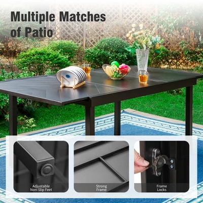 Captiva Designs 9pc Patio Dining Extendable Steel Rectangle Table & Rattan Metal Fixed Chairs & Swivel Arm Chairs 5 Captiva Designs 9pc Patio Dining Extendable Steel Rectangle Table & Rattan Metal Fixed Chairs & Swivel Arm Chairs - Image 3