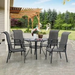 Round Patio Dining Table With Umbrella Hole - Black - Captiva Designs -Furniture GUEST 3e1c283b 3868 42d4 9c51 1ae9e7e5432f