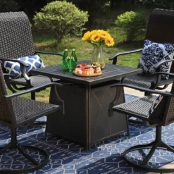 5pc Patio Dining Set With Square Steel Fire Pit With Faux Wood Tabletop & Rattan 360 Swivel Chairs - Captiva Designs -Furniture GUEST 3e2b595b 61ab 448b b806 6530d86e6f35