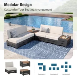 Captiva Designs Outdoor Patio Modular Sectional Sofa Conversation Set With Deep Cushions And Wood Grain Table -Furniture GUEST 3f92fde4 00d4 43ee a293 9e4168b23157