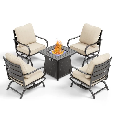 Captiva Designs 5pc Metal Patio Seating Furniture Fire Pit Set For With Rocking Chairs Garden Porch Backyard 10 Captiva Designs 5pc Metal Patio Seating Furniture Fire Pit Set For With Rocking Chairs Garden Porch Backyard - Image 8