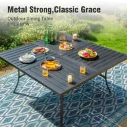 Captiva Designs 9pc Spacious Slat-top Square Metal Table & Rattan Metal Chairs With Thick Cushions