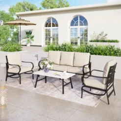 Captiva Designs 4 PCS Metal Patio Furniture Conversation Set With Coffee Table For Garden Porch Backyard 22 Captiva Designs 4 PCS Metal Patio Furniture Conversation Set With Coffee Table For Garden Porch Backyard -Furniture GUEST 40a3bf6a 1370 4377 96ac 4f112793f052