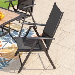 5pc Patio Set With Square Faux Wood Top Table & Reclining Sling Chairs With Armrests - Captiva Designs -Furniture GUEST 40f8a11b a169 4f30 8317 f5692e034430